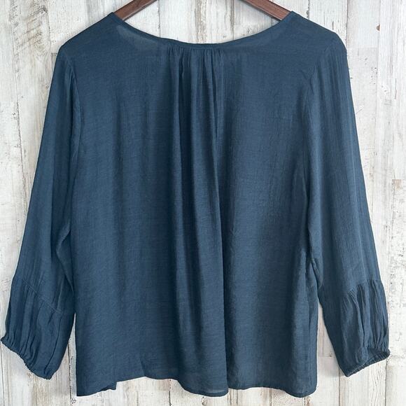NEW Semi Sheer Navy Blouse Small Boho Fairy Grunge Top Festival Lightweight - Picture 2 of 8